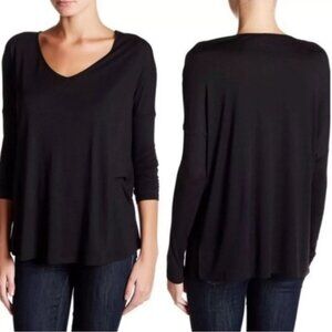Haute Hippie Black Long Sleeve V-Neck T-Shirt 100% Modal Small So Soft